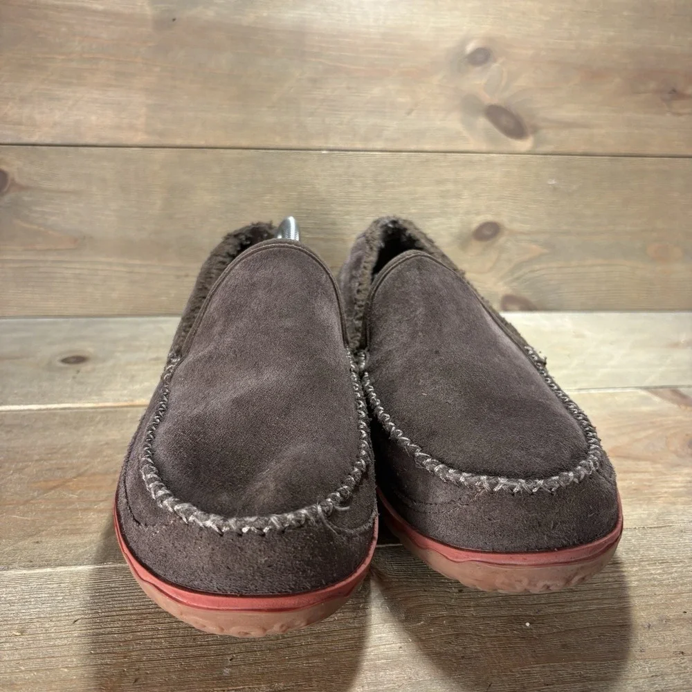 ll bean mens size 11 slippers brown suede mountain sherpa lined shoes